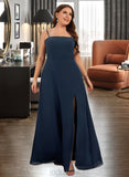 Carleigh A-Line Square Neckline Floor-Length Chiffon Prom Dresses With Split Front UKP0014160