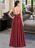 Aileen A-Line V-neck Floor-Length Satin Prom Dresses With Ruffle Pockets UKP0014161