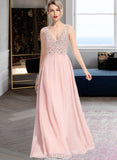 Lola A-Line V-neck Floor-Length Chiffon Prom Dresses With Beading Sequins Split Front UKP0014162