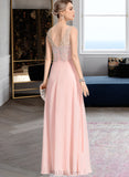 Lola A-Line V-neck Floor-Length Chiffon Prom Dresses With Beading Sequins Split Front UKP0014162