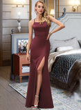 Frances Sheath/Column Square Neckline Floor-Length Satin Prom Dresses With Split Front UKP0014167