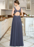 Willa A-Line V-neck Floor-Length Chiffon Prom Dresses With Beading Sequins Split Front UKP0014168