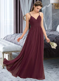 Monserrat A-Line V-neck Floor-Length Chiffon Lace Prom Dresses With Ruffle UKP0014171