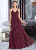 Monserrat A-Line V-neck Floor-Length Chiffon Lace Prom Dresses With Ruffle UKP0014171