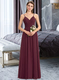 Monserrat A-Line V-neck Floor-Length Chiffon Lace Prom Dresses With Ruffle UKP0014171