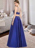 Gianna Ball-Gown/Princess V-neck Floor-Length Satin Prom Dresses With Sequins Split Front UKP0014174