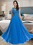 Regina A-Line Scoop Neck Floor-Length Chiffon Prom Dresses With Lace Beading Sequins UKP0014175