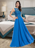 Regina A-Line Scoop Neck Floor-Length Chiffon Prom Dresses With Lace Beading Sequins UKP0014175