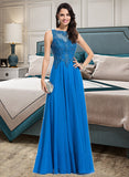 Regina A-Line Scoop Neck Floor-Length Chiffon Prom Dresses With Lace Beading Sequins UKP0014175