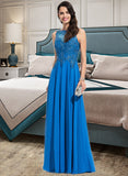 Regina A-Line Scoop Neck Floor-Length Chiffon Prom Dresses With Lace Beading Sequins UKP0014175