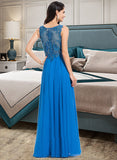 Regina A-Line Scoop Neck Floor-Length Chiffon Prom Dresses With Lace Beading Sequins UKP0014175