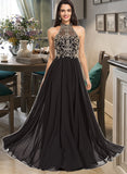 Jaylen A-line High Neck Floor-Length Chiffon Prom Dresses With Beading Sequins UKP0014176