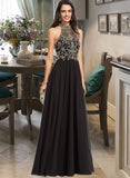 Jaylen A-line High Neck Floor-Length Chiffon Prom Dresses With Beading Sequins UKP0014176