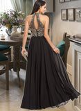 Jaylen A-line High Neck Floor-Length Chiffon Prom Dresses With Beading Sequins UKP0014176