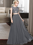 Addyson A-Line Scoop Neck Floor-Length Chiffon Prom Dresses With Beading Sequins UKP0014178