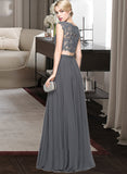 Addyson A-Line Scoop Neck Floor-Length Chiffon Prom Dresses With Beading Sequins UKP0014178