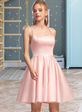 Yazmin A-Line Square Neckline Short/Mini Satin Prom Dresses UKP0014180