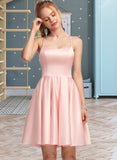 Yazmin A-Line Square Neckline Short/Mini Satin Prom Dresses UKP0014180