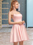 Yazmin A-Line Square Neckline Short/Mini Satin Prom Dresses UKP0014180