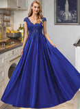 Charlee Ball-Gown/Princess V-neck Floor-Length Satin Prom Dresses With Lace Sequins UKP0014181