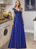 Charlee Ball-Gown/Princess V-neck Floor-Length Satin Prom Dresses With Lace Sequins UKP0014181