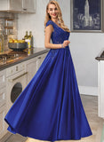 Charlee Ball-Gown/Princess V-neck Floor-Length Satin Prom Dresses With Lace Sequins UKP0014181