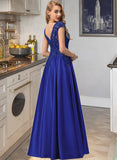 Charlee Ball-Gown/Princess V-neck Floor-Length Satin Prom Dresses With Lace Sequins UKP0014181