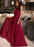 Priscilla A-Line Scoop Neck Floor-Length Chiffon Prom Dresses With Lace UKP0014182