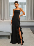 Sue Sheath/Column Square Neckline Floor-Length Stretch Crepe Prom Dresses With Ruffle UKP0014183