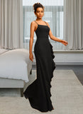 Sue Sheath/Column Square Neckline Floor-Length Stretch Crepe Prom Dresses With Ruffle UKP0014183