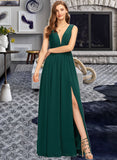 Luna A-Line V-neck Floor-Length Chiffon Prom Dresses With Split Front UKP0014184