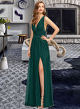 Luna A-Line V-neck Floor-Length Chiffon Prom Dresses With Split Front UKP0014184