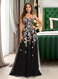 Maddison Ball-Gown/Princess V-neck Sweep Train Tulle Prom Dresses With Lace UKP0014189