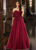 Kiera Ball-Gown/Princess Sweetheart Sweep Train Tulle Prom Dresses With Sequins UKP0014190