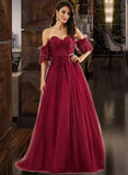 Kiera Ball-Gown/Princess Sweetheart Sweep Train Tulle Prom Dresses With Sequins UKP0014190