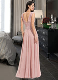 Aria A-Line V-neck Floor-Length Chiffon Prom Dresses With Lace Split Front UKP0014191