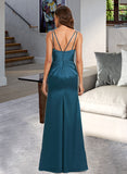 Milagros Sheath/Column V-neck Floor-Length Satin Prom Dresses With Pleated UKP0014192