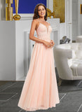 Chanel Ball-Gown/Princess V-neck Floor-Length Tulle Prom Dresses With Lace Beading Sequins UKP0014194