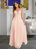 Chanel Ball-Gown/Princess V-neck Floor-Length Tulle Prom Dresses With Lace Beading Sequins UKP0014194