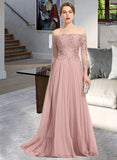 Selena Ball-Gown/Princess Off-the-Shoulder Floor-Length Chiffon Prom Dresses With Sequins Pleated UKP0014195