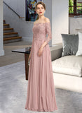 Selena Ball-Gown/Princess Off-the-Shoulder Floor-Length Chiffon Prom Dresses With Sequins Pleated UKP0014195