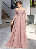 Selena Ball-Gown/Princess Off-the-Shoulder Floor-Length Chiffon Prom Dresses With Sequins Pleated UKP0014195