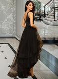 Lorelei Ball-Gown/Princess V-neck Asymmetrical Tulle Prom Dresses With Beading UKP0014196