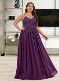 Peggie A-line V-Neck Floor-Length Chiffon Lace Prom Dresses With Beading Sequins UKP0014197