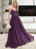 Peggie A-line V-Neck Floor-Length Chiffon Lace Prom Dresses With Beading Sequins UKP0014197