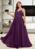 Peggie A-line V-Neck Floor-Length Chiffon Lace Prom Dresses With Beading Sequins UKP0014197