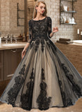 Bryanna Ball-Gown/Princess Scoop Neck Floor-Length Tulle Prom Dresses With Beading UKP0014199