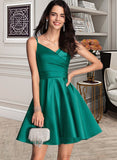 Maci A-Line V-neck Short/Mini Satin Prom Dresses With Ruffle Pockets UKP0014201