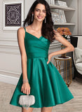 Maci A-Line V-neck Short/Mini Satin Prom Dresses With Ruffle Pockets UKP0014201