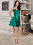 Maci A-Line V-neck Short/Mini Satin Prom Dresses With Ruffle Pockets UKP0014201